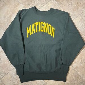 True vintage Champion Reverse weave Dark Green Sweater with Yellow Print